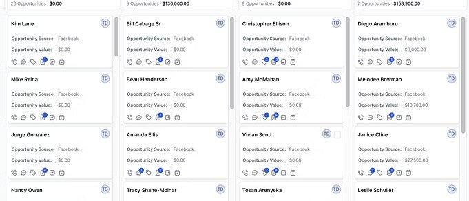 Tennessee Deckworks CRM pipeline showing $158K+ in opportunities from Facebook leads